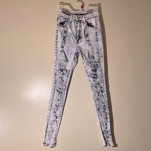 Miss California Distressed High Waisted Skinny Jeans Size Small Navy Blue/White